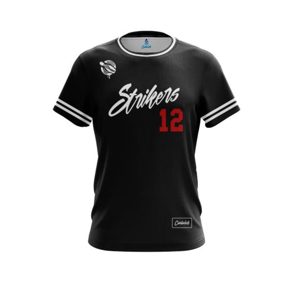 12Bagger Black Strikers Bowling Jersey is the latest Innovation & performances dye sublimation custom Jersey by Coolwick