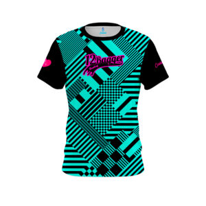12Bagger Reign Black Teal Stripes Bowling Jersey