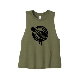 12Bagger Women's Cropped Racerback Bowling Tank Top - Heather Olive, 2X